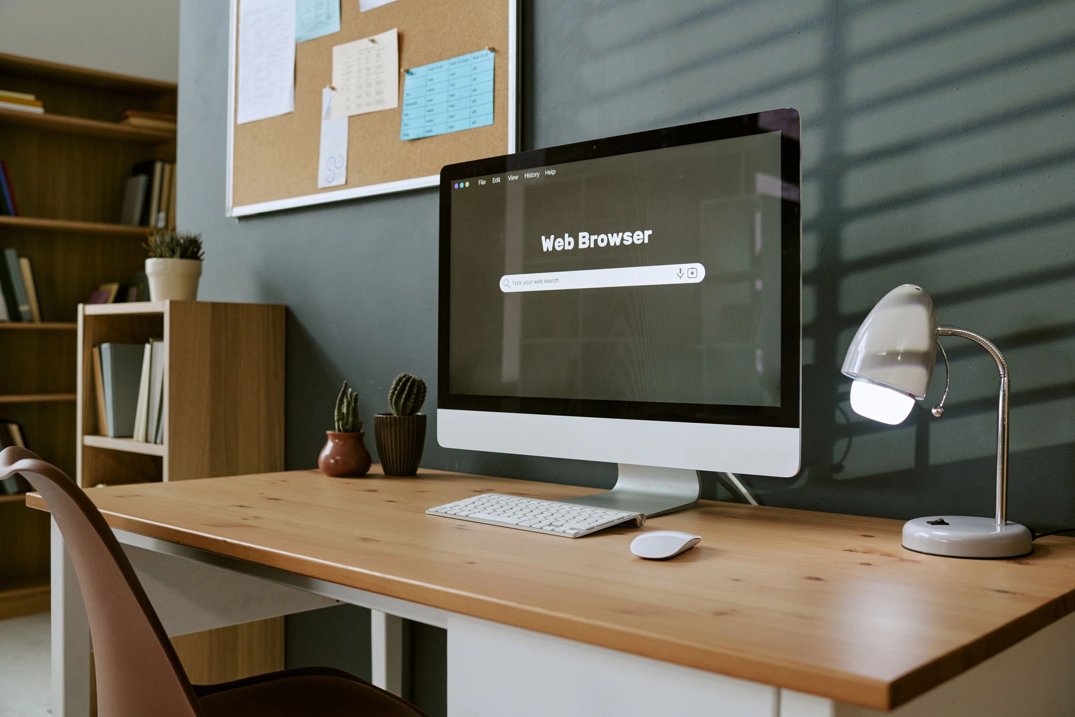 Online registration workspace with desktop computer